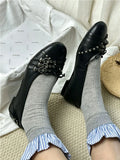 MQTIME  -  Size 42 Punk Buckle Straps Mary Jane Flats Shoes Women Slip On Comfortable 2000's Round Toe Eyelet Bow Y2K Casual Ballet Shoes