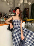 MQTIME  -  Vintage Plaid Dress Women Sexy A Line Midi Dresses Korean Split Slash Neck Slim Sundress Vestidos