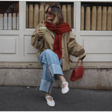  MQTIME  -  Autumn Retro Patchwork Lapel Jacket Woman Single Breasted Long Sleeved Pocket Short Coats Casual Office Lady Outwear New