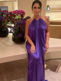 MQTIME  -  Puss Elegant Ruched Halter Dress Woman Sexy Sleeveless Summer Trend Silky Skinny Gown Robe Vacation Banquet Party Vestidos