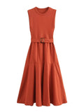 MQTIME  -  Summer New Fashion Belted Patchwork Dress Women O-Neck Sleeveless Long Dresses Female Elegant Solid Vacation Beach Vestidos