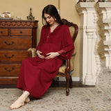 MQTIME  -  Elegant Temperament  Pregnant Woman's Sleeping Dress Autumn New V-neck Lounge Wear Soft Breathable Loose Fitting Maternity Dress