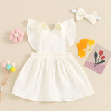 MQTIME  -  0-3Y Toddler Baby Girls Summer Casual Dress Ruffles Flying Sleeve Square Neck Solid A-line Dress with Headband