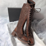 MQTIME  -  Retro Women Knee High Boot Fashion Self Cultivation Knight Boots for Woman Luxury Suede Platform Boot Designer Shoes Botas Mujer