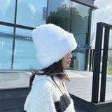 Mqtime Winter Warm Furry Beanies Hat Hair Knitted Cap Fluffy Fur Couple's Hat Women Warm Ear Protection Cap Thickened Casual