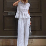 MQTIME  -  Summer Fashion Simple Sleeveless Top Loose Wide Leg Pants Casual Set 2025 New Product