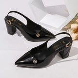 MQTIME  -  Sexy Pointed Toe Thick High Heel Slingback Pumps Women Summer Luxury Patent Leather Buckle Pumps Woman's Black Office Shoes