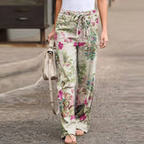 MQTIME  -  Women S Printed Cotton Linen Casual Pants Elastic Waist Comfortable Loose Fit Long Trousers Ready To Ship Stock Available