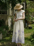 MQTIME  -  French Vacation Flower Print Hollow Out Loose All Match  High Waist Fashion Skirts