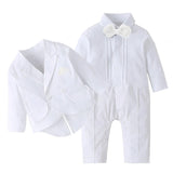 MQTIME  -  Long Sleeve White Baby Baptism Dress for Boys Romper with Double Breasted Coat Solid Newborn Children Set Infant Autumn Outfit