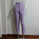 MQTIME  -  New Women Casual Pants High Waist Slim-fit Basic Pants Popular Hot Sale Plaid Color Straight Style Daily Trousers