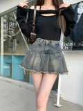 MQTIME  -  Denim Pleated Skirts for Women High Wasit Mini Washed Short Skirt Vintage Harajuku Korean Style Fashion Cowboy Skirt Alt