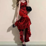 Mqtime Vintage Elegant Women Spaghetti Strap Sexy Prom Dress Strapless Bodycon Slim Red Dinner Party Long Dresses  Female Summer