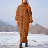 MQTIME  -  Women's Sweater Winter High Neck Solid Color Turtleneck Pullover Twisted Loose Knitted Sweater Long Dress Sweater for Female New