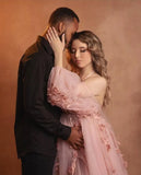 MQTIME  -  Sweet Photography Maternity Dresses with 3D Flowers Pink Pregnant Woman Photoshoot Dress Woman Tulle Maternity Gowns