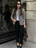  MQTIME  -  Plaid Print Women's Blazer Mandarin Collar Single Breasted Full Sleeve Female Coat Autumn Casual Chic Elegant Lady Outer