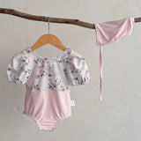 MQTIME  -  New Summer Baby Girls One Piece Swimsuit+Hat Short Sleeved Printed Splicing Baby Jumpsuit Swimsuit Children Bikini Swimwear