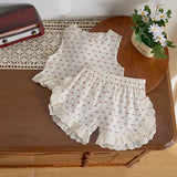 MQTIME  -  Summer girls' bow print sleeveless top and shorts set, baby's fresh and delicate lace full print 2-piece set