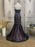 MQTIME  -  Vintage Black Purple Evening Dresses Embroidery Lace Applique Floor Length Sleeveless Gothic Fishtail Mermaid Wedding Gown