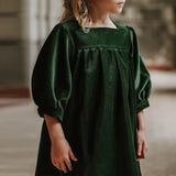  MQTIME  -  Girls Velvet Dress With Gorgeous Sleeves Chic Sapphire Blue Christmas Party Vintage Dresses Children's Autumn Clothes