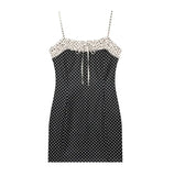 MQTIME  -  Fashion Contrasting Polka Dot Sling Women Summer Dress Elegant Square Collar Sleeveless Bodycon Mini Dresses Lady Vacation Gown