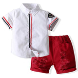 MQTIME  -  Summer Toddler Boy Outfits Kids Clothes Korean Fashion Stripe Short Sleeve Cotton Baby Tops+Hole Shorts Children's Sets BC1065
