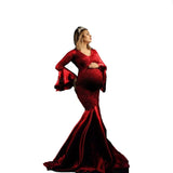  MQTIME  -  Lace Maternity Long Dress for Photo Shoot Long Sleeve Sexy Pregnancy Dress For Photography Long Pregnant Women Maxi Gown Clothes