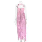  MQTIME  -  New Spring Wide Camisole Strapless Sequin Decoration Lotus Leaf Hem Banquet Dress for Women