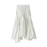 MQTIME  -  Elegant Pleated Long Skirts For Women Casual High Waist Asymmetrical Flared Skirts Solid Color Spring Summer Female Slim Skirts