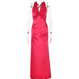 MQTIME  -  SilkySatin Dress SensualSexy VNeck LowBack Dress FigureFlatter TieBack Adjustable Dress SlimFit Evening FloorLength Gown