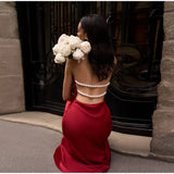  MQTIME  -  Sexy Halter Bead Backless Maxi Dresses Women Fashion Sleeveless High Waist Slim  A-line Dress Lady Summer Evening Party Robes