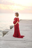  MQTIME  -  Fashion Maternity Red Dress for Photo Shoot Maxi Maternity Gown Sleeveless Lace Fancy Sexy Women Maternity Photography Props