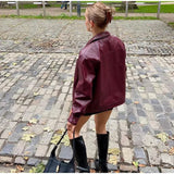 MQTIME  -  Fashion Zippers Short Leather Jackets Women Elegant Lapel Pocket Long Sleeve Coat Autumn New Lady Casual Urban Tops Outwear