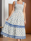 MQTIME  -  Women s Boho Floral Print Sleeveless Maxi Dress with Adjustable Spaghetti Straps for Summer Beach Vacation Style