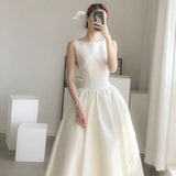MQTIME  -  Luxury Women's Formal Dress Summer New White Elegant Satin Wedding Gown Sexy Backless Bow Slim Celebrity Midi Party Vestido 991P