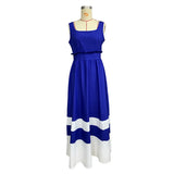 MQTIME  -  Female Navy Beach Dress Fashion Casual Slash Neck Spaghetti Straps Summer Sleeveless High Waist Street Long Sundress