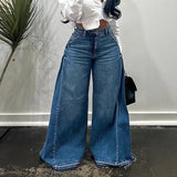 MQTIME  -  New High Waist Water Washing Casual American Y2K Vintage Pants with a Patchwork Design Blue Washed Denim Long Pants Baggy Jeans