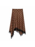 MQTIME  -  Women Vintage Chic Midi Skirt Elegant Women Plaid Lace Long Skirt New Summer  Commute Dinner Party Lady Skirt