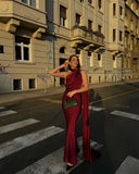 MQTIME  -  Elegant Satin Long Dresses Women Chic Fashion Solid Slim High Waits Female Robe With Ribbon Summer Lady Party Vestidos 2025 New