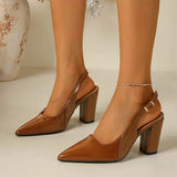 MQTIME  -  Size 42 Elegant Pointed Toe Block High Heels Slingback Pumps Summer Vintage Green Brown Party Dress Shoes Women