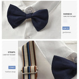 MQTIME  -  Baby Boys Gentleman Suit Formal 1st Birthday Newborn Outfit One-piece Jumpsuit+Beret+Bowtie+Suspender Toddler Clothes