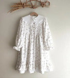  MQTIME  -  Autumn New Girls Long Sleeve Floral Dress Cotton Baby Girl Lace Peter Pan Collar Princess Dress Children Casual Dress