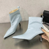 MQTIME  -  Sexy Women Ankle Boot Fashion Pointed Tip High Heeled Boots for Woman Luxury French Style Casual Shoe Designer Shoes Botas Mujer
