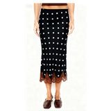 MQTIME  -  Women Y2k Vintage Polka Dot Sheer Floral Lace Trim Patchwork Satin Silk Long Skirt Silky Elegant A-line Slip Skirts