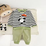 MQTIME  -  2psc Autumn Newborn Infant Baby Girls Boy Cartoon Panda Hoodie + Trousers Streak Set Kids Fashion Baby Clothing