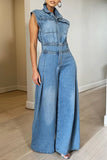 MQTIME  -  Washed Denim Jumpsuits Women Fashion Lapel Button High Waist Sleeveless Jumpsuit Streetwear Spring Summer New Female Clothing