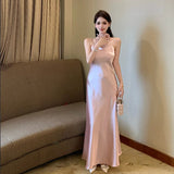 MQTIME  -  Elegant Dresses Women Ribbon Sleeveless Sexy Slim Satin Spring Backless Mermaid Dress Party Vintage Temperament Female