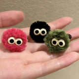 Mqtime Cute Cartoon Eye Plush Ball Ring 2024 Autumn Winter Fashion Design Korean Funny Fluffy Finger Ring Female Jewelry Wholesale