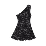  MQTIME  -  Women Polka Dot Short Dress 2026 Spring Summer New Sleeveless Mini Dress Ruched Simple Elegant Woman Casual Party Dresses