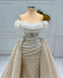 MQTIME  -  Elegant Sequins Evening Dress Pearls Prom Gowns with Detachable Off Shoulder Princess Party Dresses Customized